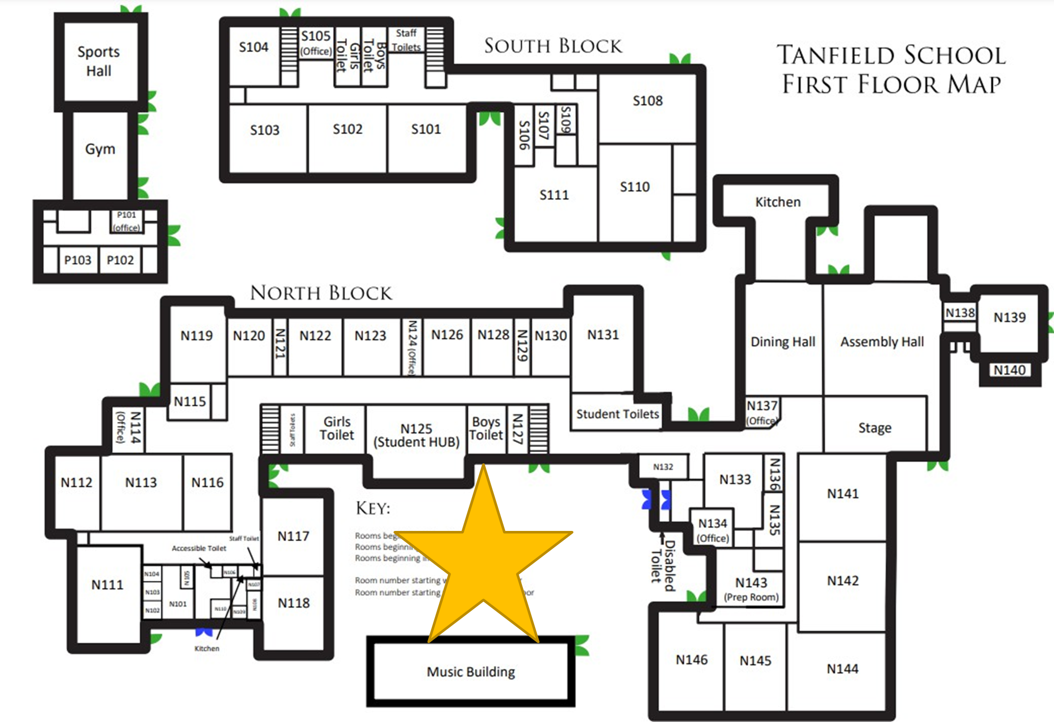 Map of all ground floor fire doors across the school site.