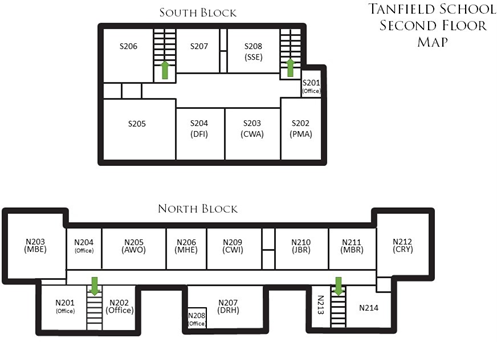 Map of all upper floor fire doors across the school site.